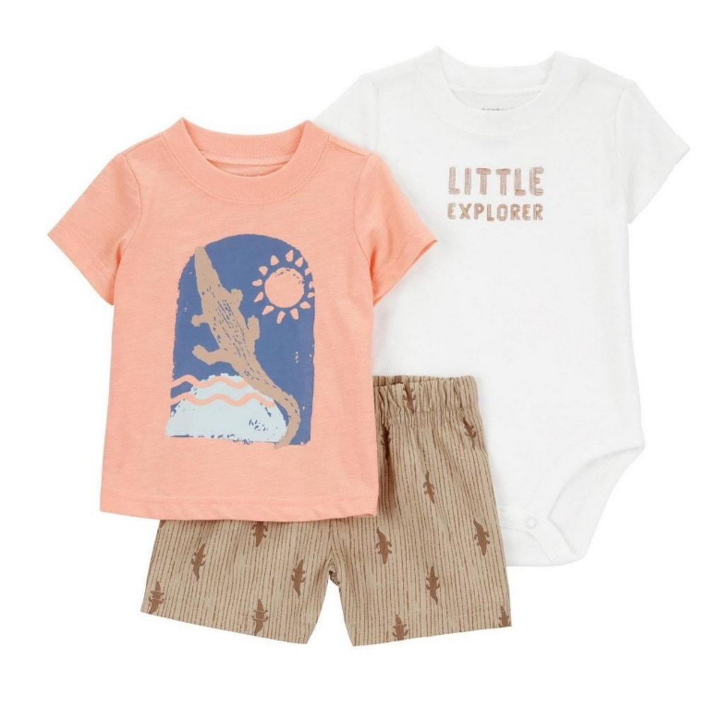 NWT 0/3 months  Carter's Child of Mine Baby Boys' Coral Explorer Outfit Set